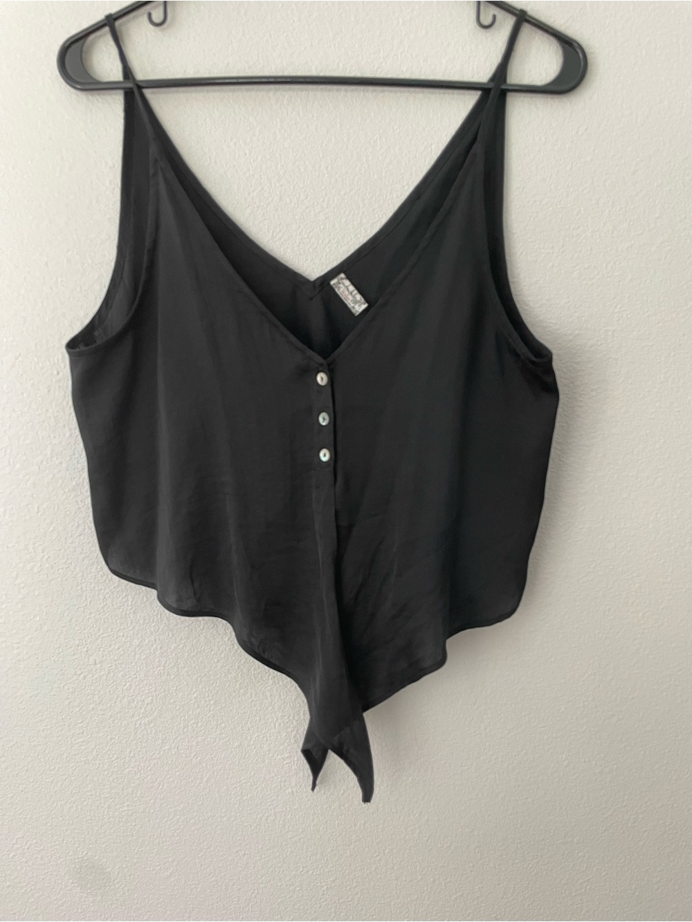 Free People Black V-Neck Button Tie-Front Cami